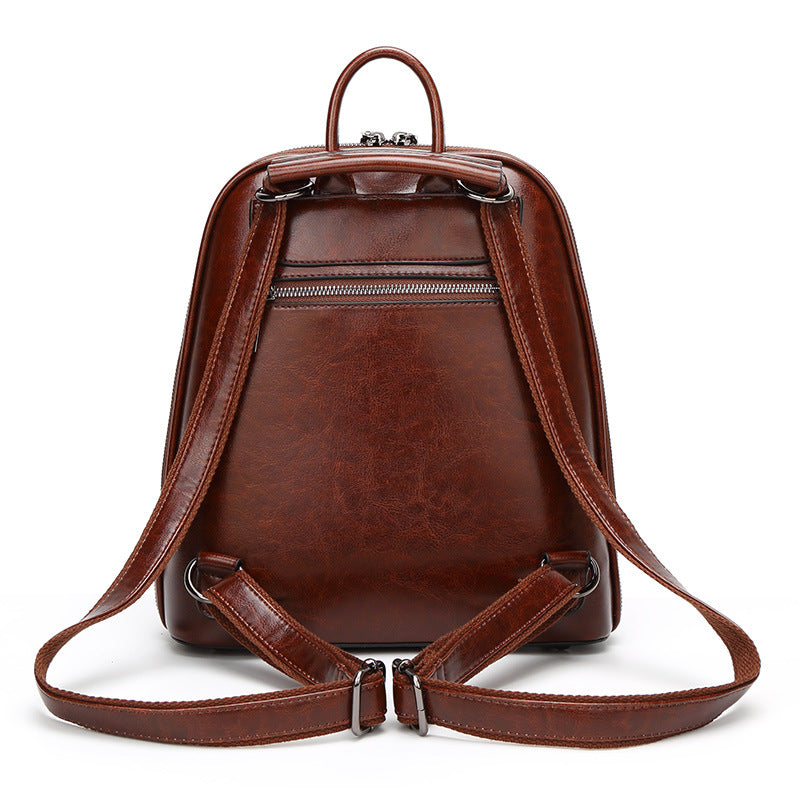 Vintage Oil Wax Leather Backpack – Zip Front