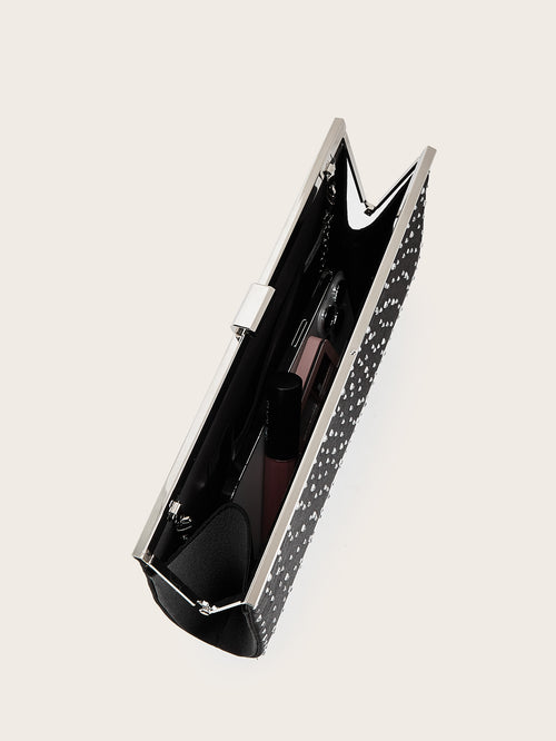 Crystal Studded Velvet Clutch Bag – Evening Frame Bag with Chain