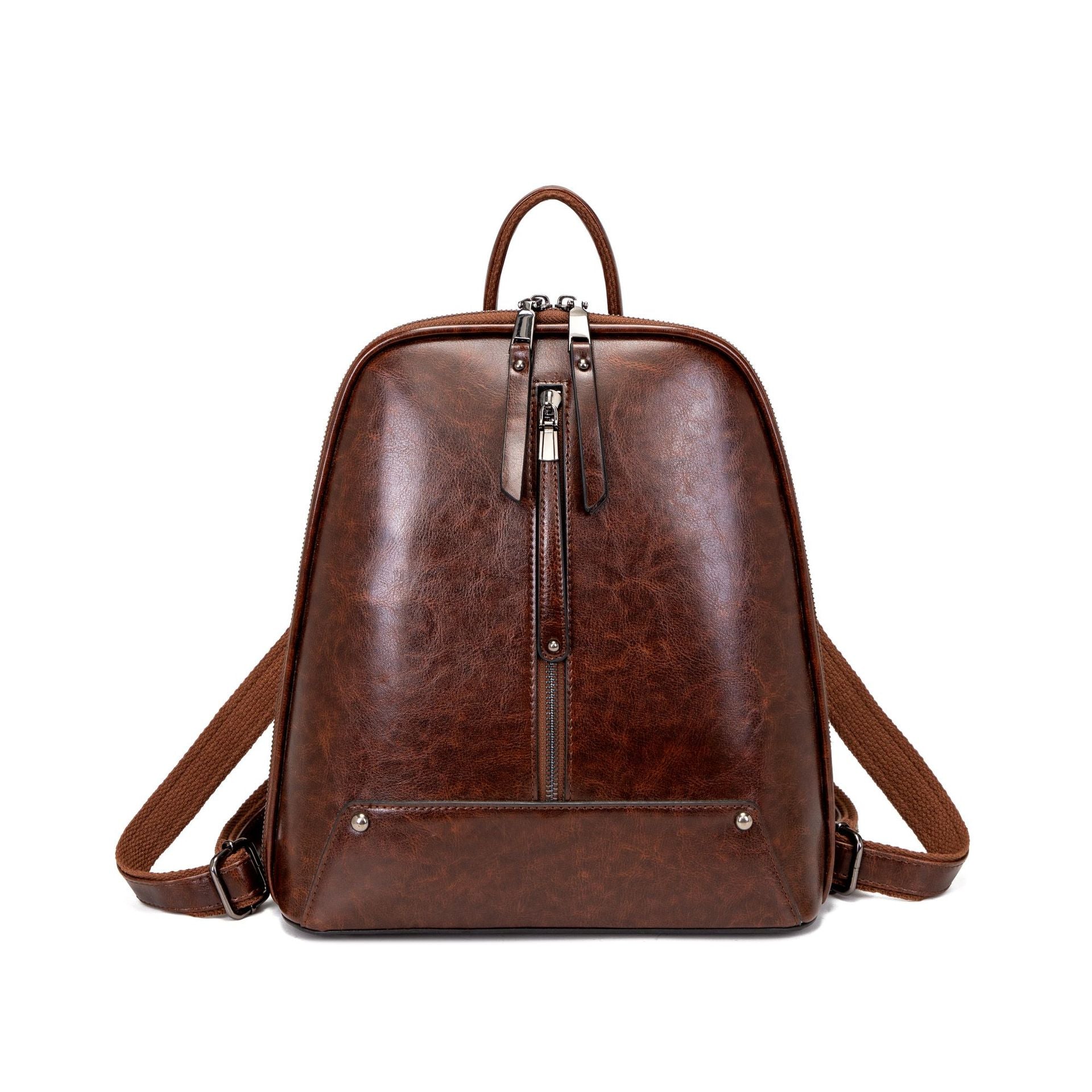 Vintage Oil Wax Leather Backpack – Zip Front
