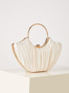 Shell-Shaped Pleated Satin Evening Bag – Gold Ring Handle Clutch