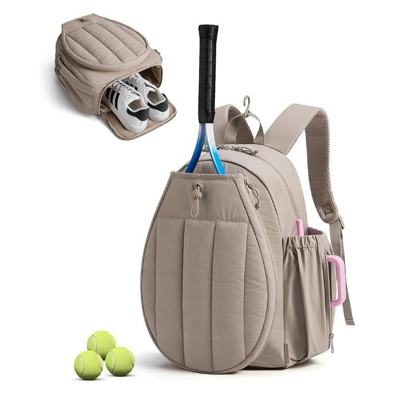 Quilted Tennis Backpack – 20L with Racket Holder & Shoe Compartment