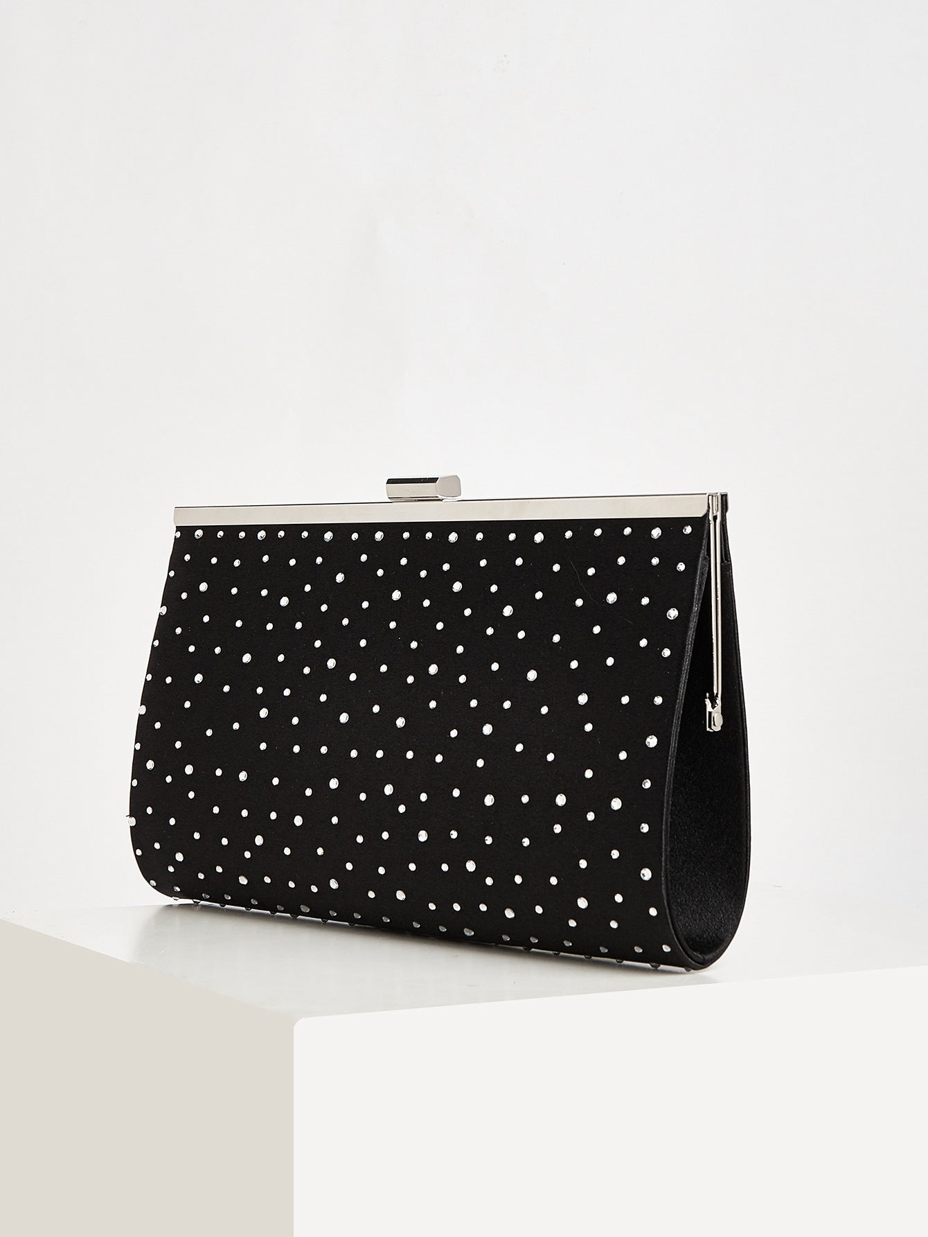 Crystal Studded Velvet Clutch Bag – Evening Frame Bag with Chain