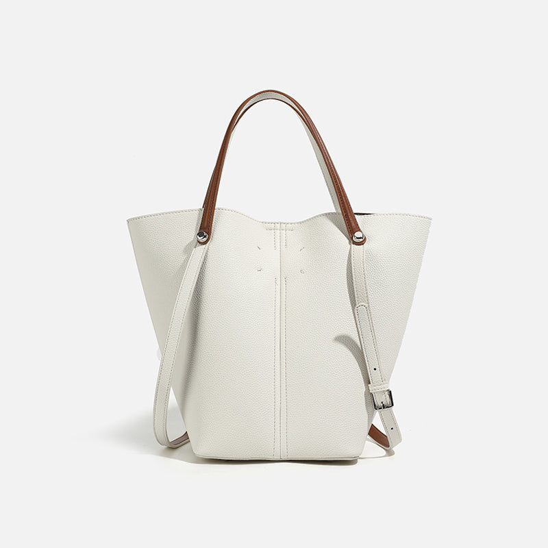Two-Tone Bucket Tote Bag – Pebbled Leather