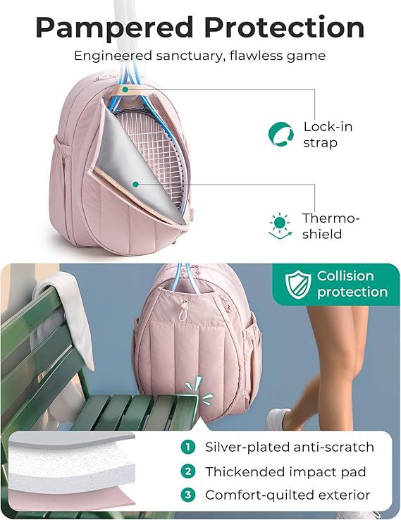 Quilted Tennis Backpack – 20L with Racket Holder & Shoe Compartment