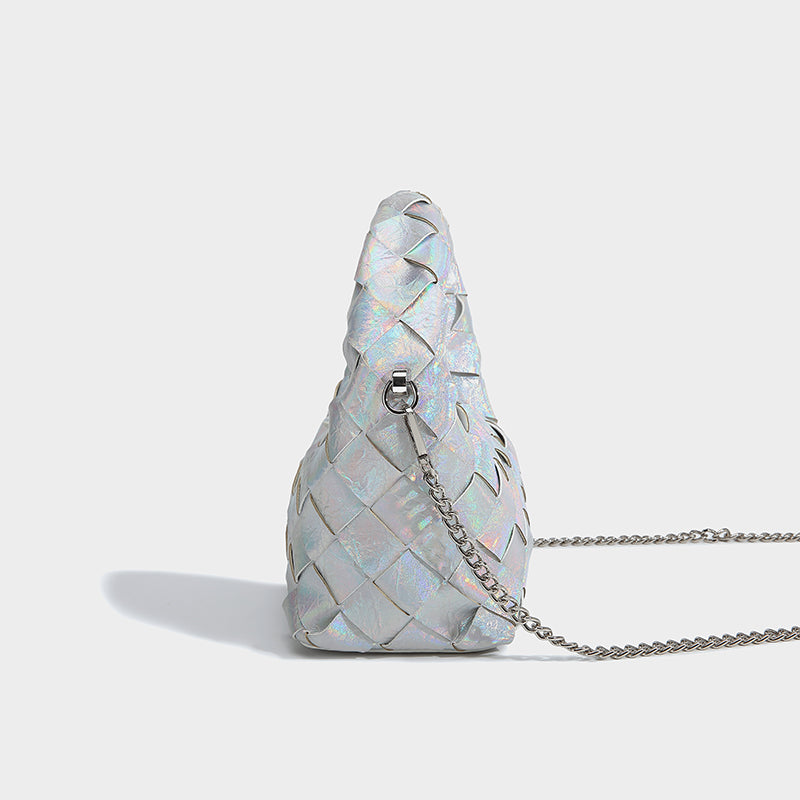 Woven Mini Top Handle Bag – Metallic Chain Strap