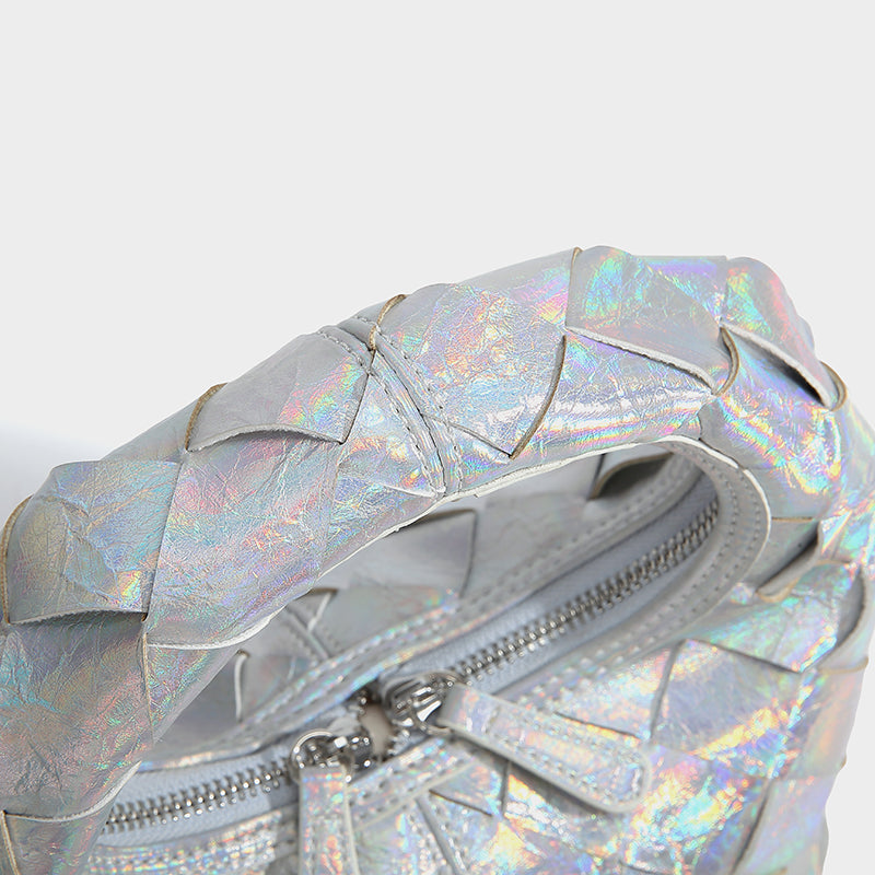 Woven Mini Top Handle Bag – Metallic Chain Strap