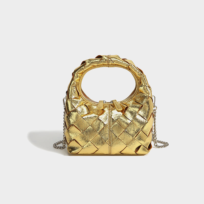 Woven Mini Top Handle Bag – Metallic Chain Strap