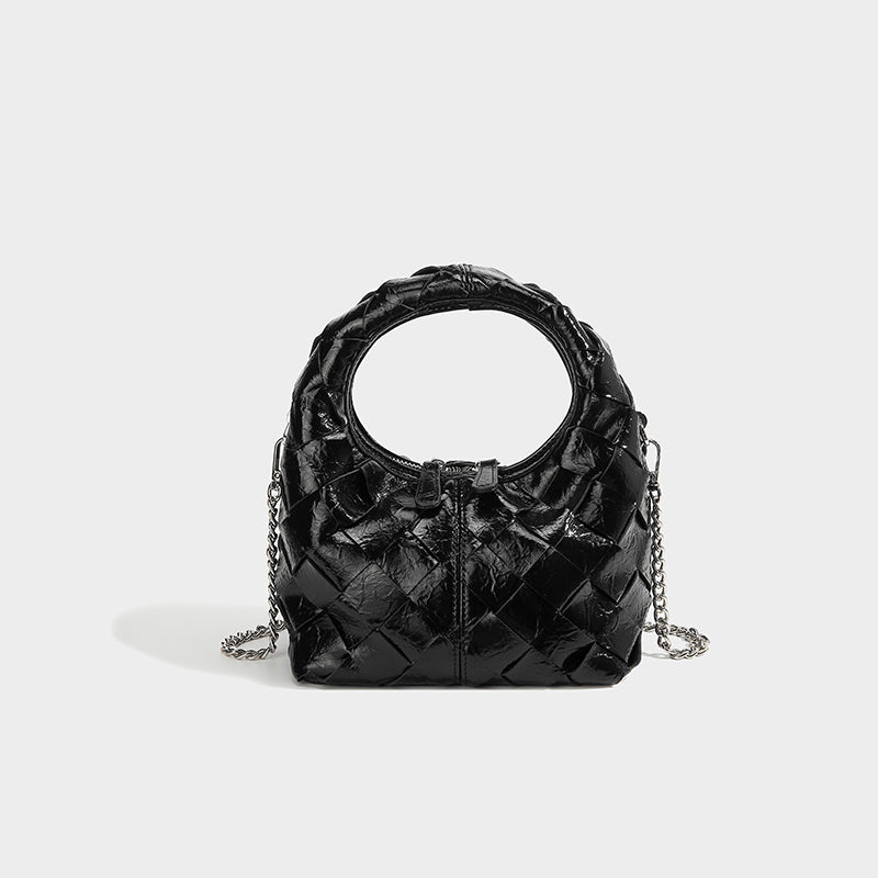 Woven Mini Top Handle Bag – Metallic Chain Strap