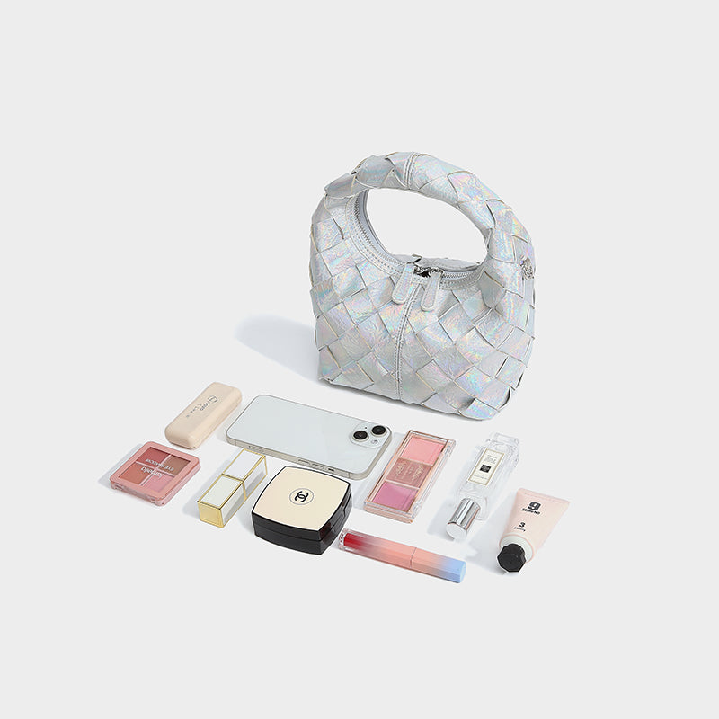 Woven Mini Top Handle Bag – Metallic Chain Strap