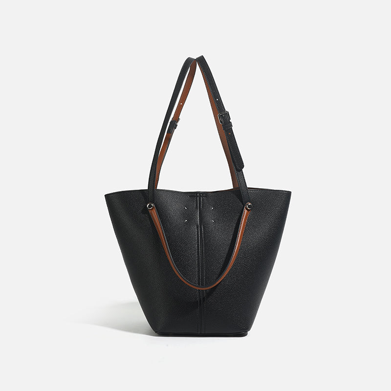 Two-Tone Bucket Tote Bag – Pebbled Leather
