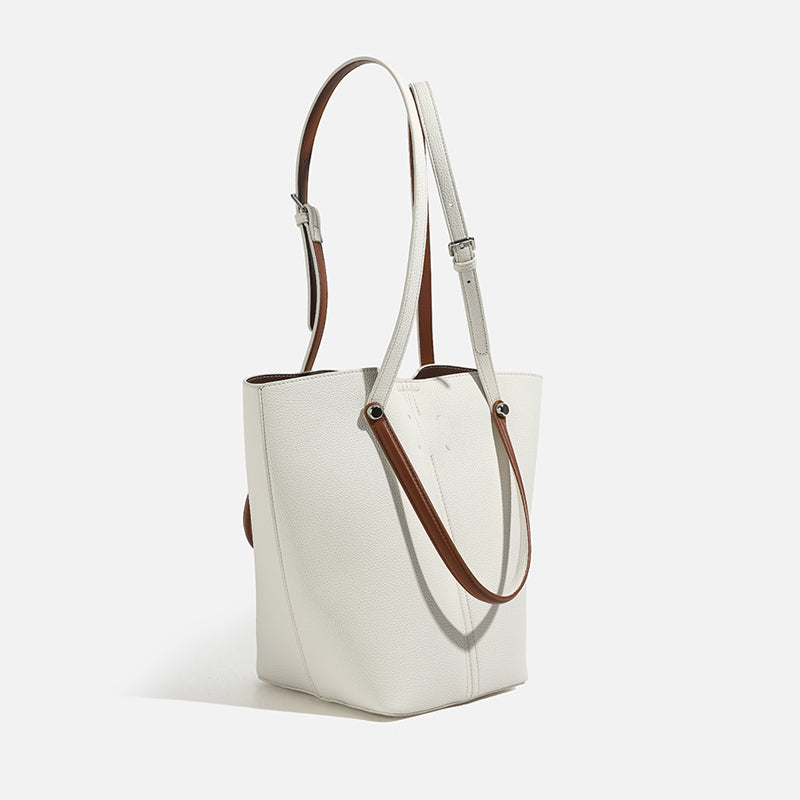 Two-Tone Bucket Tote Bag – Pebbled Leather