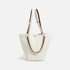 Two-Tone Bucket Tote Bag – Pebbled Leather