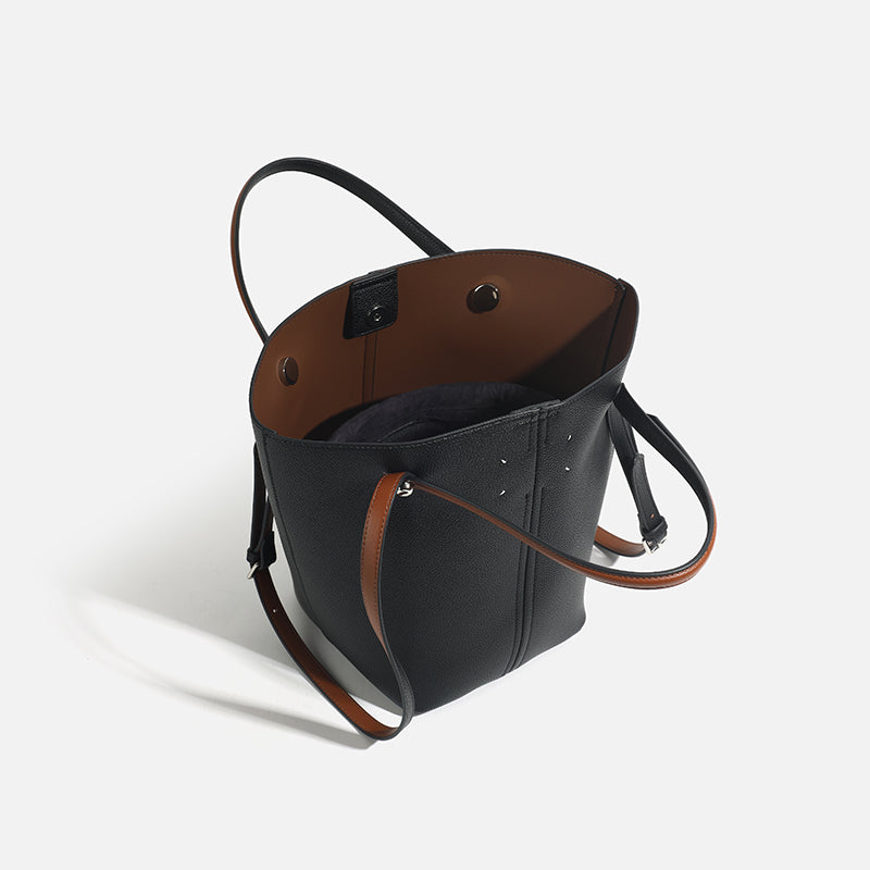 Two-Tone Bucket Tote Bag – Pebbled Leather