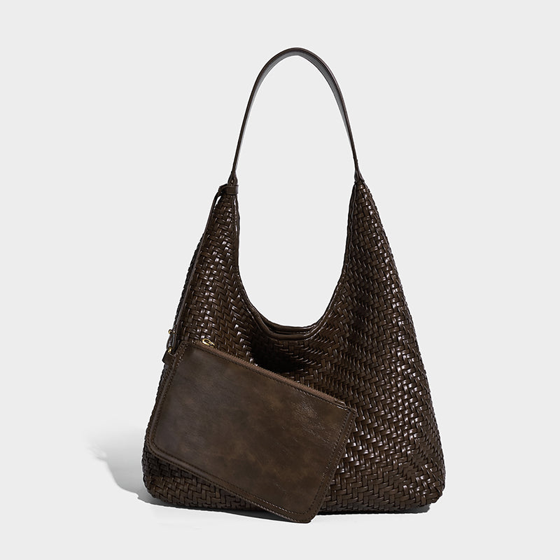 Woven Leather Hobo Shoulder Bag – With Mini Pouch