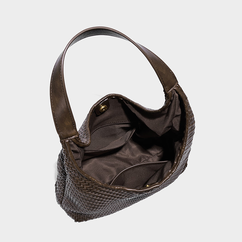 Woven Leather Hobo Shoulder Bag – With Mini Pouch