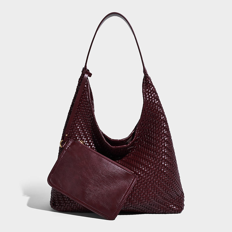 Woven Leather Hobo Shoulder Bag – With Mini Pouch