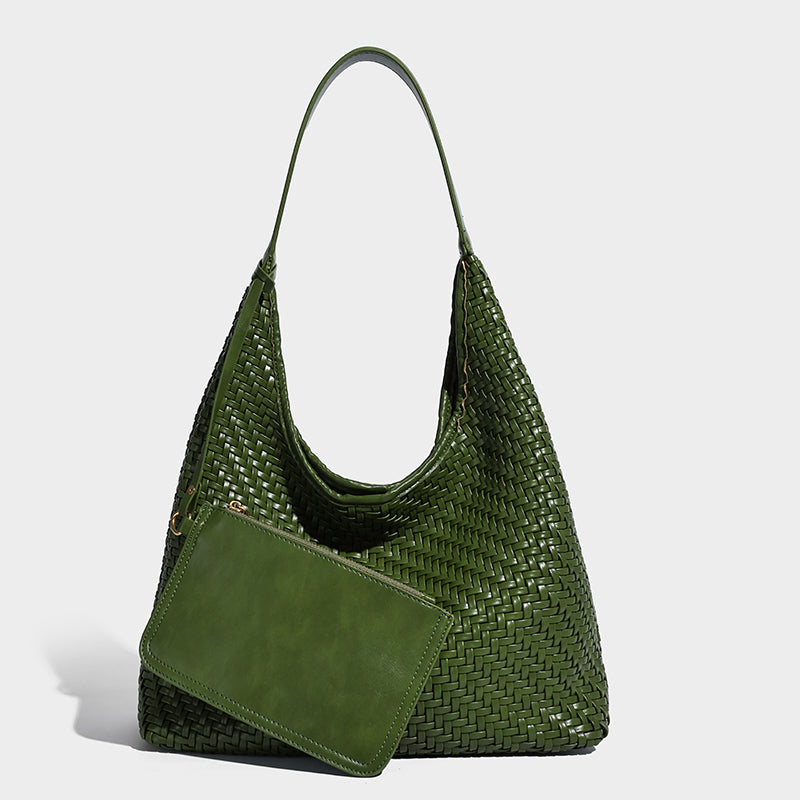 Woven Leather Hobo Shoulder Bag – With Mini Pouch